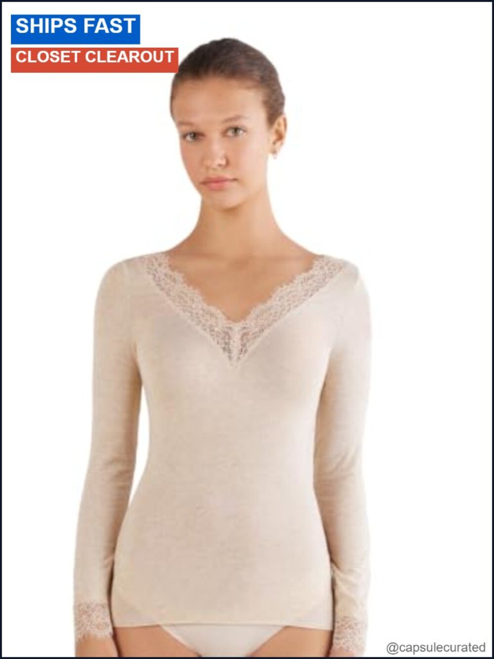 Intimissimi Ultralight Cashmere Lace Long Sleeve Top